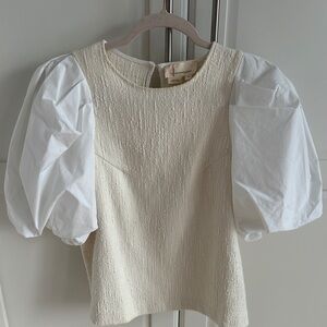 Anthropologie Cream Textured Puff Sleeve Blouse